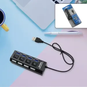 4 Port USB, HUB USB 2.0 HUB Splitter High Speed with On/Off Switch Multi LED Adapter Compatible with Tablet Laptop Computer Notebook ( default, Standard ).