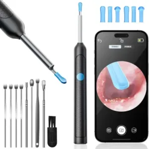 Earwax Removal Tool Kit with HD Camera Wifi Connection & 6 LED Lights Endoscope Tool Ear Cleaner for iOS & Android + 11 Silicone Tips Free- Black ( black, Standard )