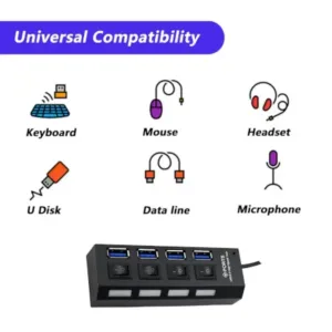 4 Port USB, HUB USB 2.0 HUB Splitter High Speed with On/Off Switch Multi LED Adapter Compatible with Tablet Laptop Computer Notebook ( default, Standard ).